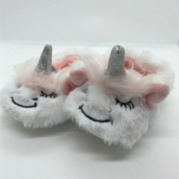 Cat & Jack toddler Girls Unicorn Plush Slippers W/ Strap-White-Size 12/24M - Picture 1 of 5